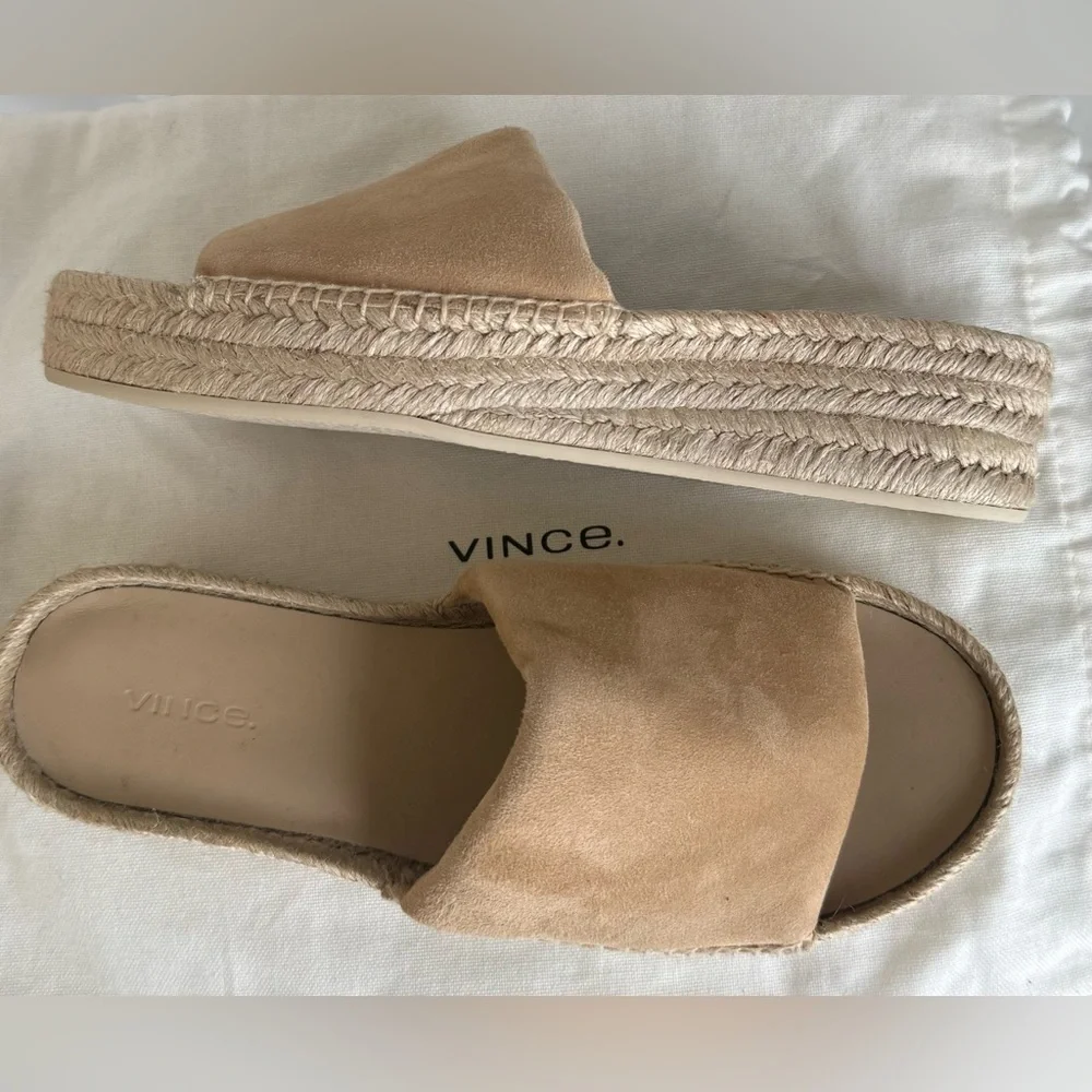 Vince Suede Tan Espadrille Platform Slides NWOT Size 8 - Picture 4 of 10